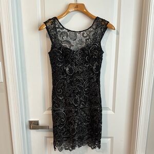 Alythea Black and Tan Sheath Mini Dress for Cocktail Events